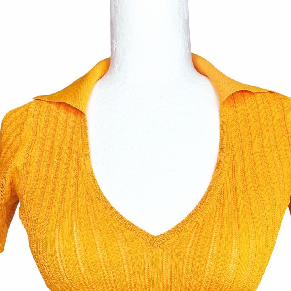 Aritzia Wilfred Ribbed Polo Top S Split Neck Closet Staple Stretchy Urban Chic - Picture 6 of 10